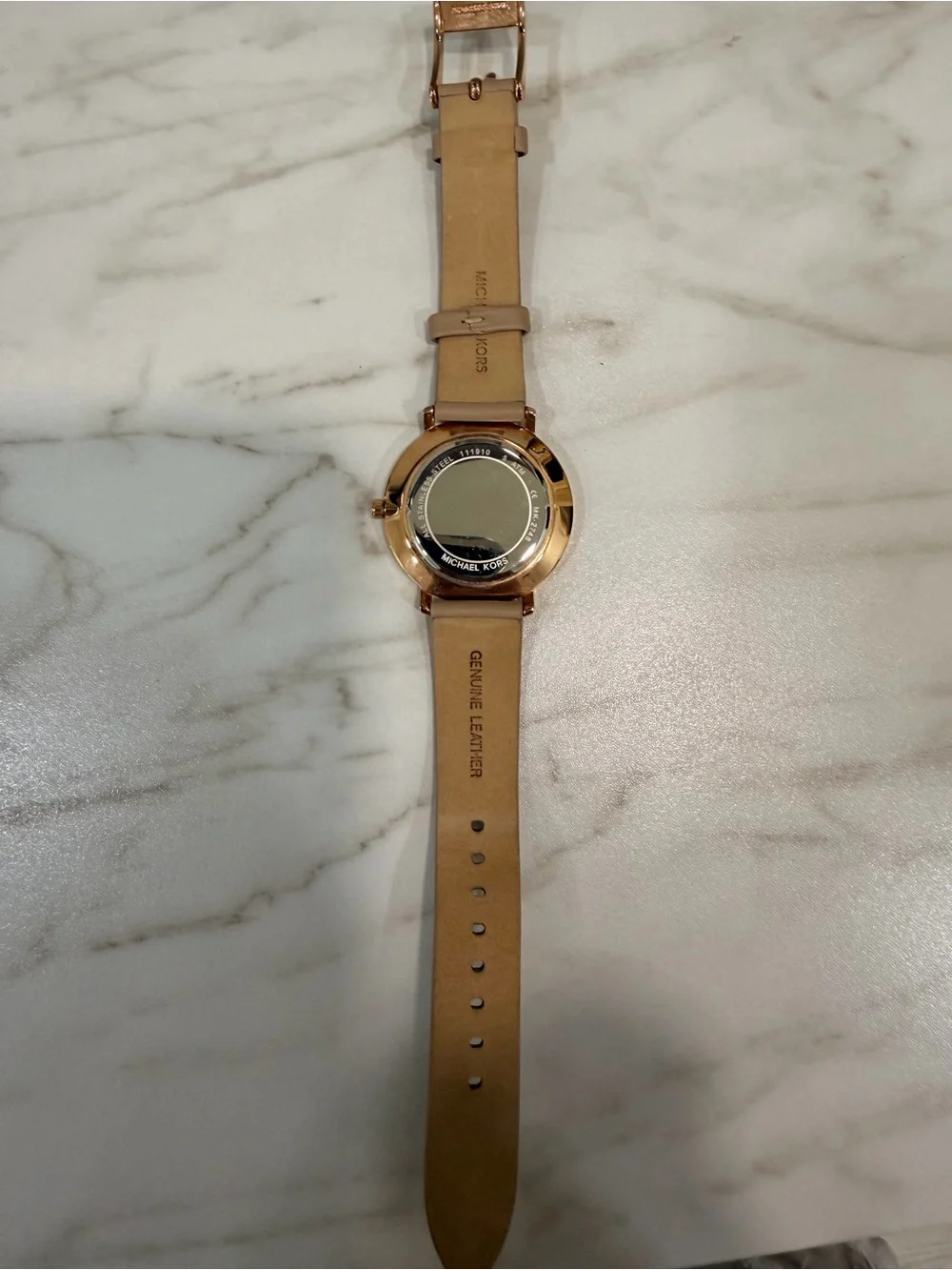 Michael Kors Gold-Tone Case Cream Leather Strap Minimalist Watch